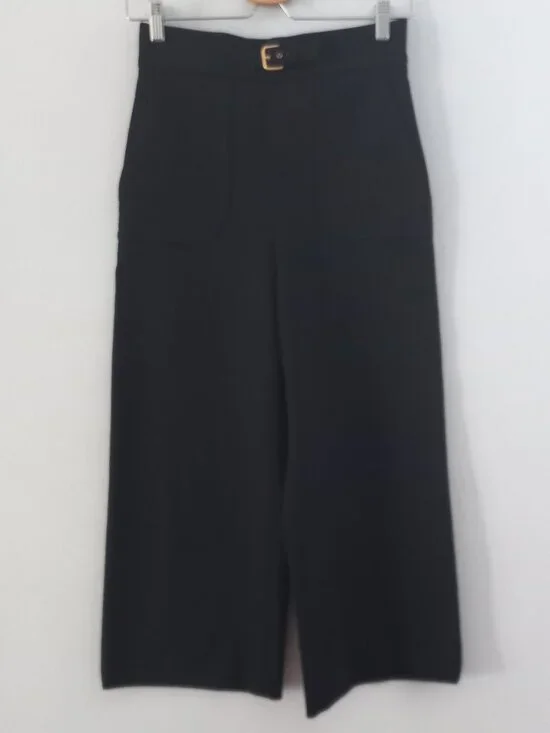 RED VALENTINO black high waist wide leg dress pants with gold belt buckle - Picture 1 of 13
